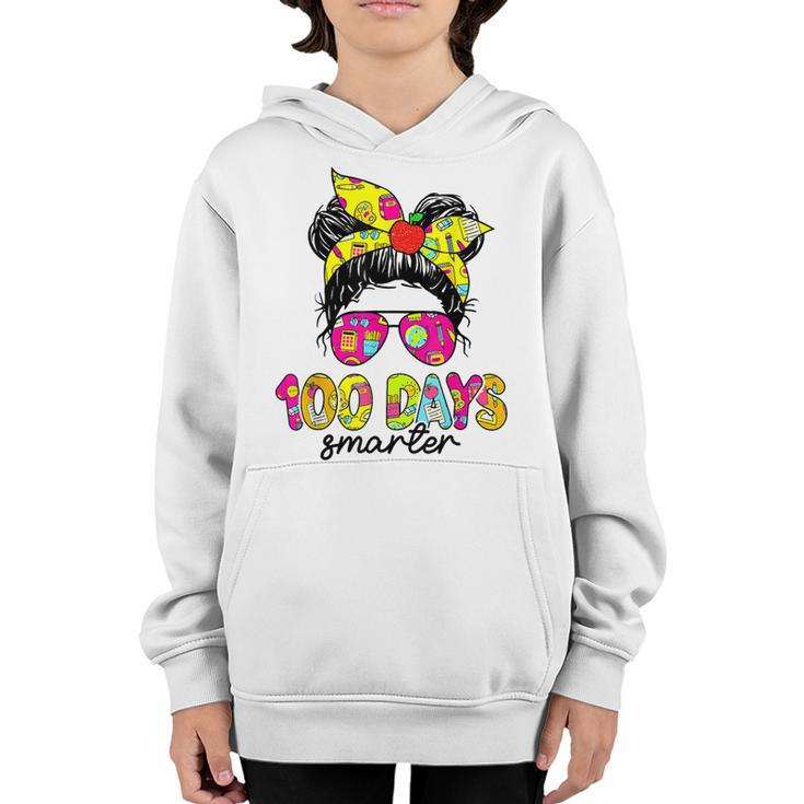 Messy Bun Girl Happy 100 Days Of School 100 Days Smarte Youth Hoodie