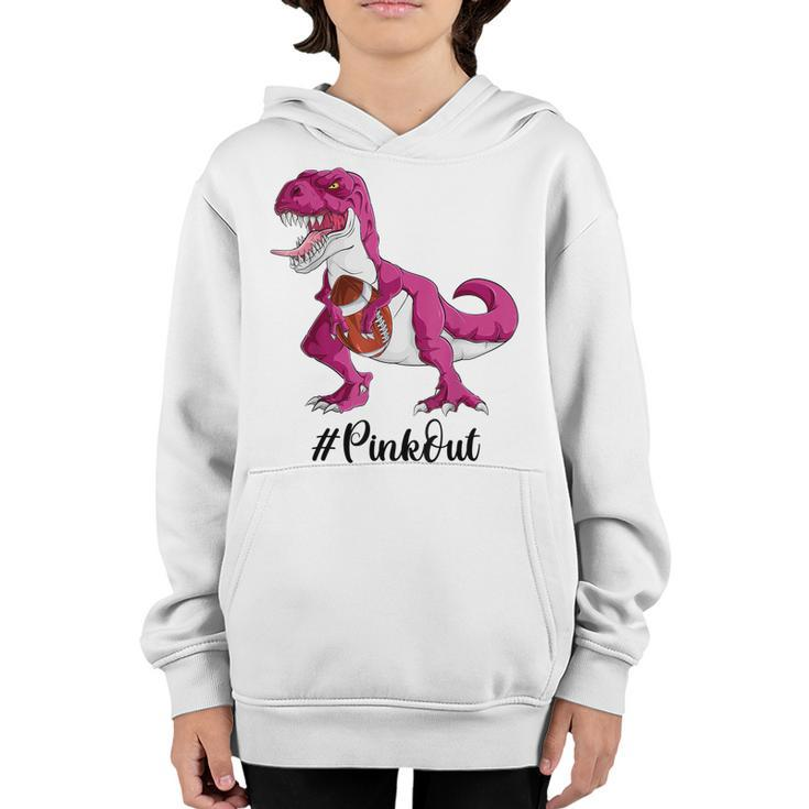 Pink Dinosaur Football  Boys Pink Out Breast Cancer  Youth Hoodie