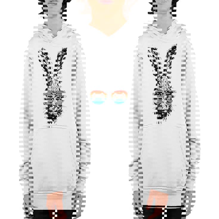 Retro Gaming Bunny Face With Sunglasses For Boys Easter Day  Youth Hoodie