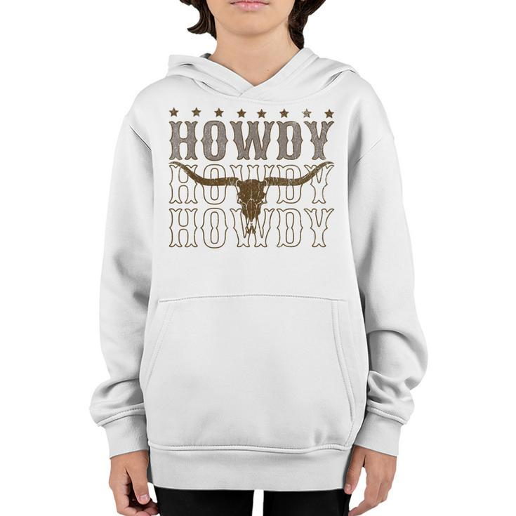 Retro Howdy Cow Bull Skull Cowboy Cowgirl Western Country  Youth Hoodie