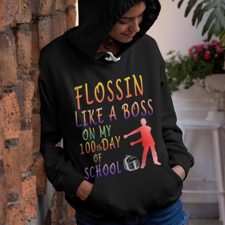 100 Day Of School Flossin Like A Boss Teacher Funny Kids Youth Hoodie