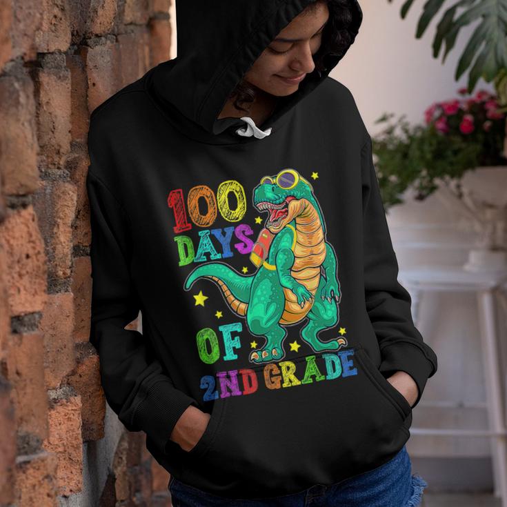 100Th Day Of School Happy 100 Days 2Nd Grade Dino T Rex  Youth Hoodie