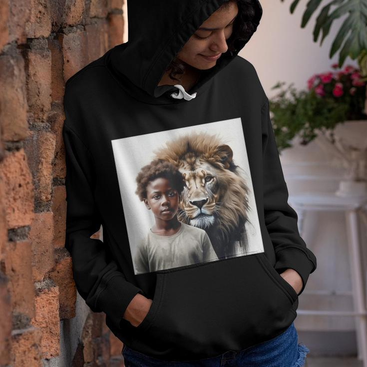 Black Boy Walking With Lions Black Pride African American Youth Hoodie