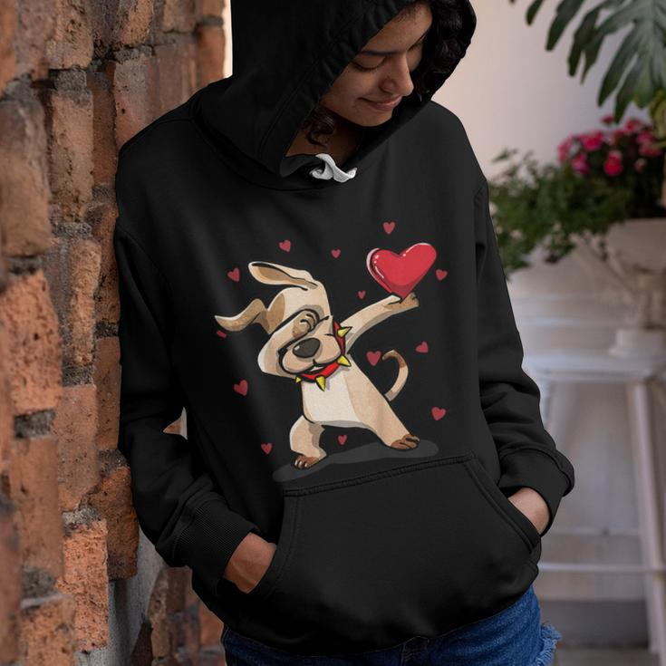 Funny Dabbing Dog Heart Valentines Day Gift Boys Girls Kids Youth Hoodie