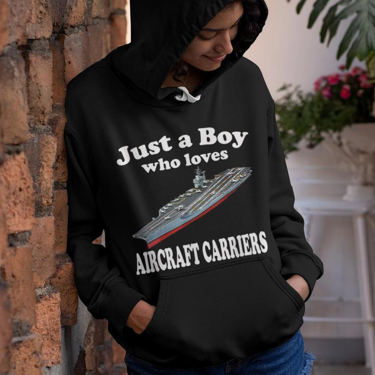 Just A Boy Who Loves Aircraft Carrier Uss Nimitz Cvn-68 Youth Hoodie