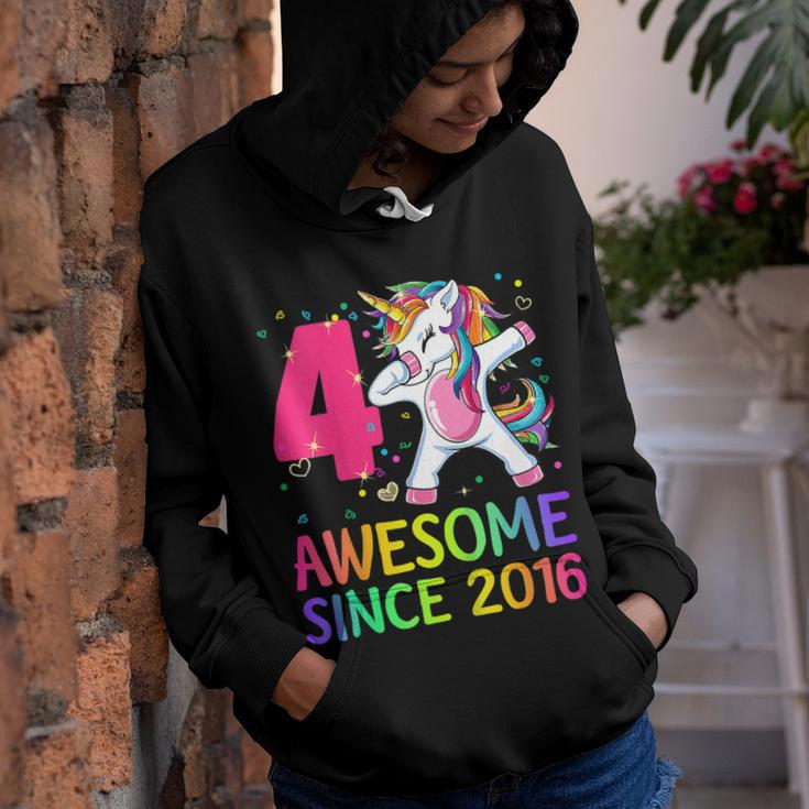 Kids Dabbing Unicorn Birthday Girl Gifts 4 Years Old Since 2016 Youth Hoodie