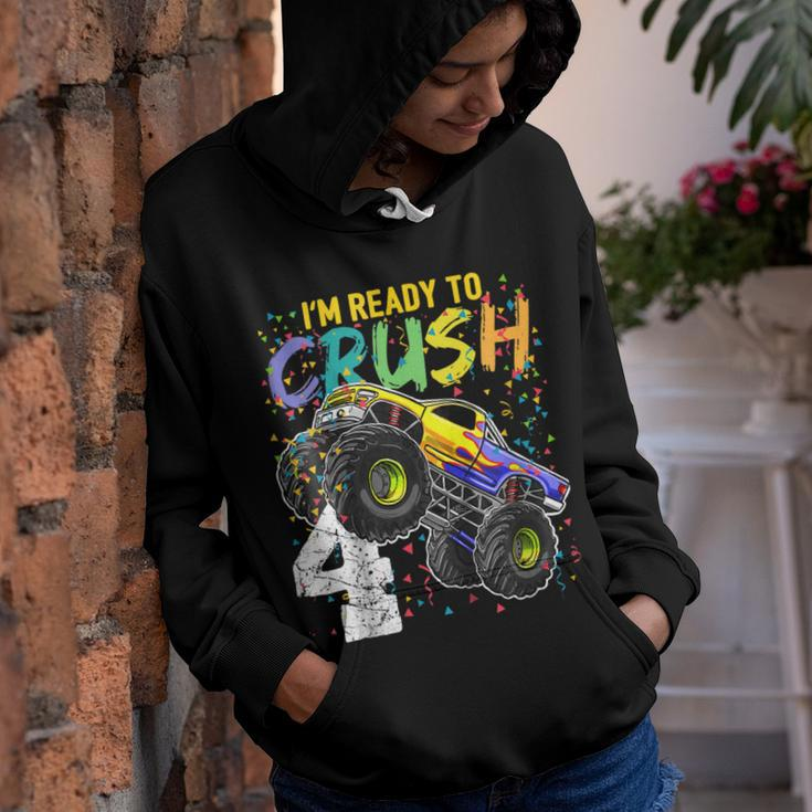 Kids Im Ready To Crush 4 Monster Truck 4Th Birthday Shirt Boys Youth Hoodie