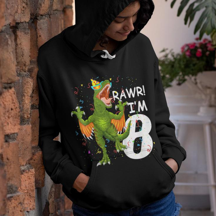 Kids Rawr Im 8 8Th Birthday Raptor Dinosaur Shirt For Boys Youth Hoodie