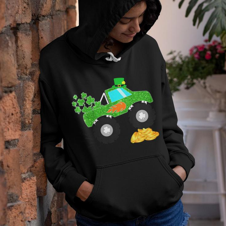 Kids Saint Patricks Day Gift For Monster Truck Lover Boy Shamrock Youth Hoodie