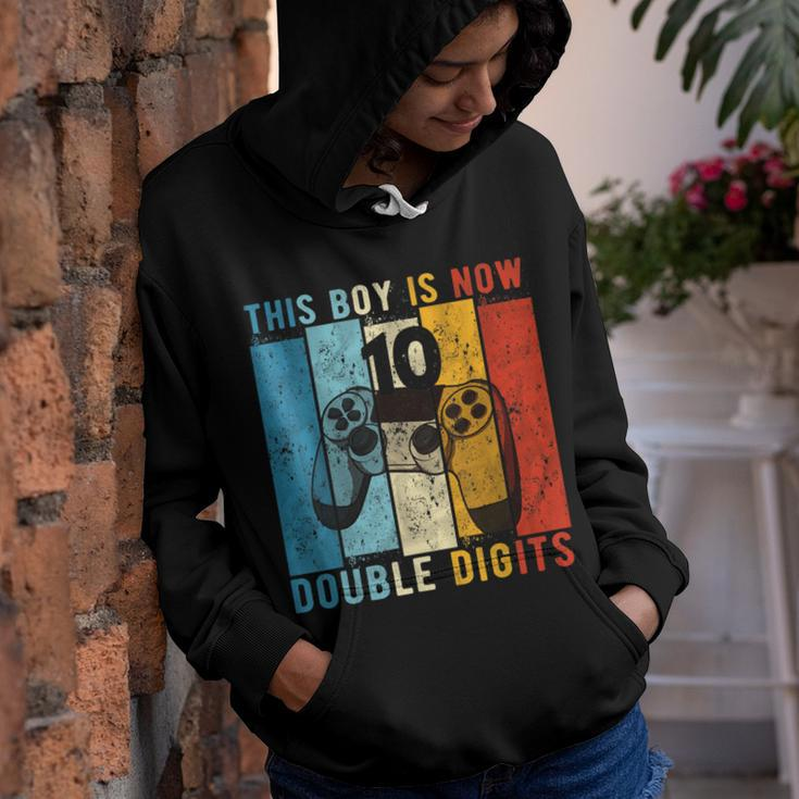 This Boy Is Now Double Digits 10Th Birthday Boy 10 Year Old Youth Hoodie