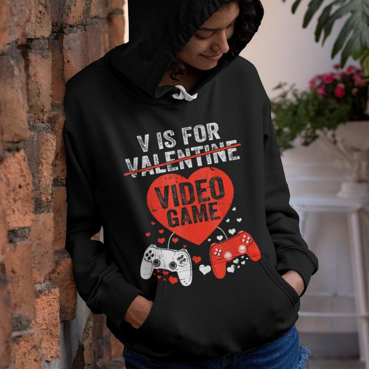 V Is For Video Games Funny Valentines Day Love Gamer Boy Men Youth Hoodie