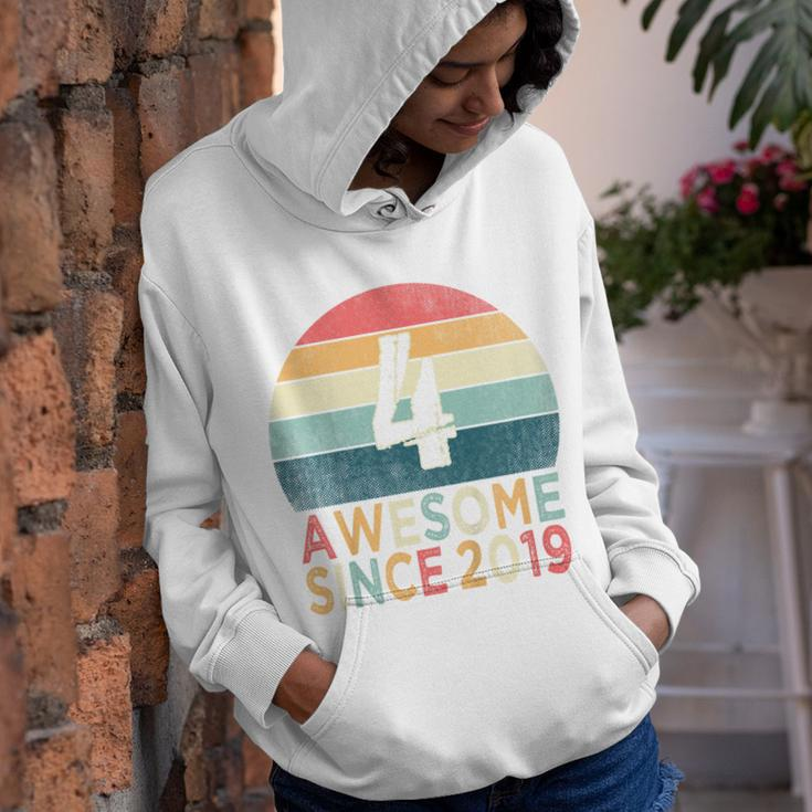 Kids 4Th Birthday Vintage Retro 4 Years Old Awesome Since 2019 Youth Hoodie