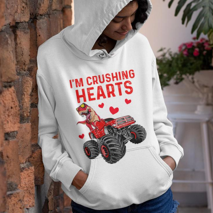 Kids Crush HeartsRex Monster Truck Toddler Boys Valentines Day Youth Hoodie