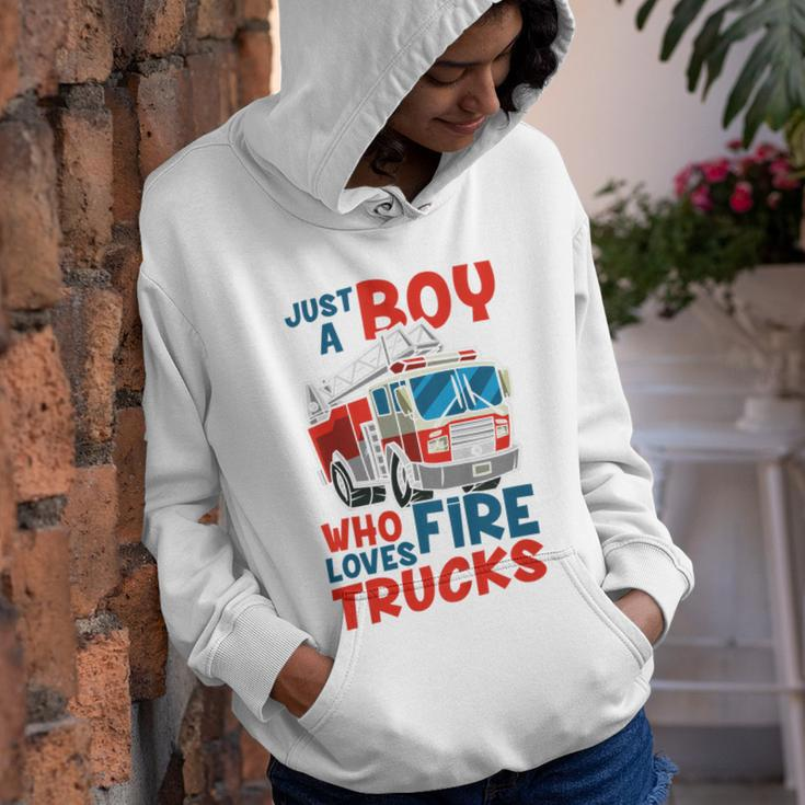 Kids Firefighter Kids Fire Car Just A Boy Who Loves Fire Trucks Youth Hoodie