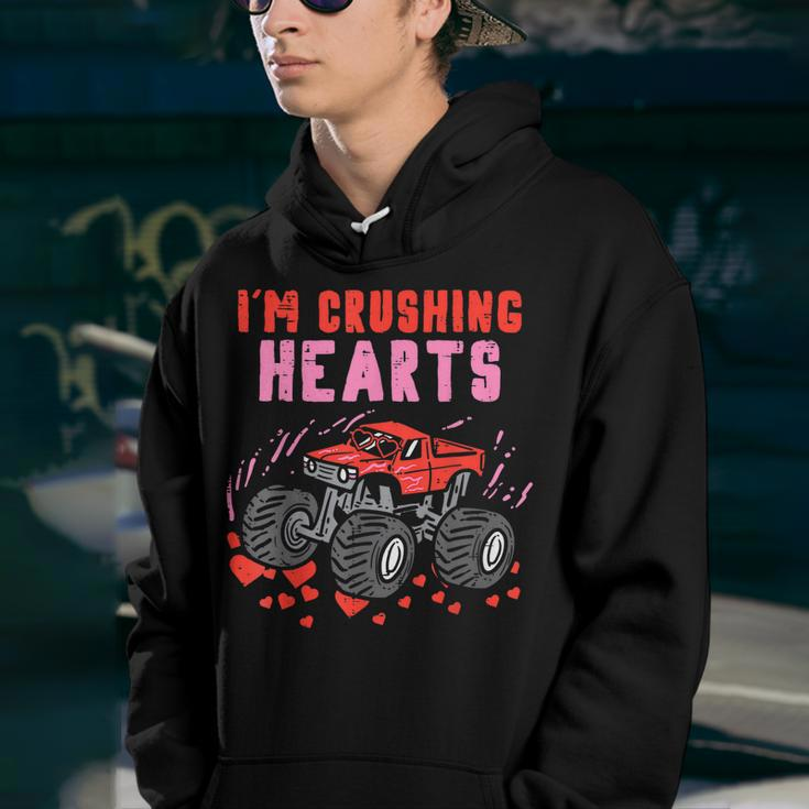 I Crush Hearts Monster Truck Funny Valentines Day Boys Kids Youth Hoodie