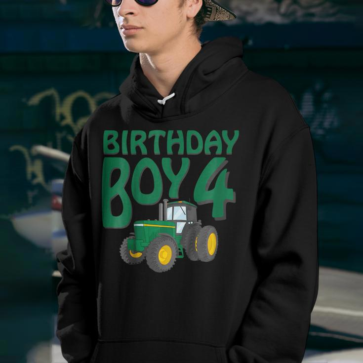 Kids 4Th Birthday Green Farm Tractor Shirt | Four 4 Year Old Youth Hoodie
