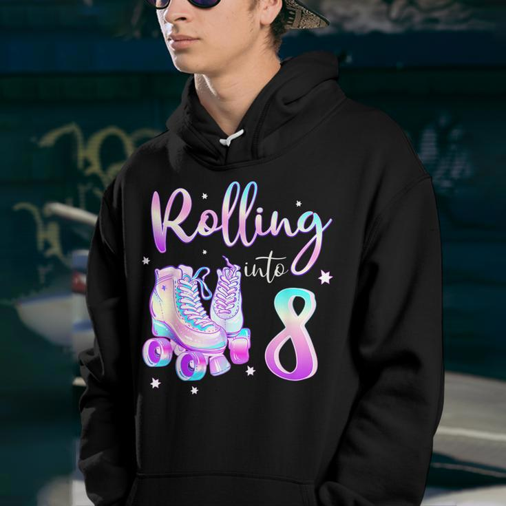Kids 8 Years Old Birthday Girls Rolling Into 8Th Bday Theme Youth Hoodie