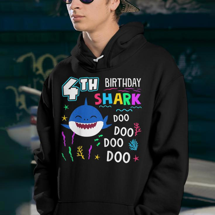 Kids Happy 4Th Birthday Shark Doo Doo 4 Years Old Gift Youth Hoodie