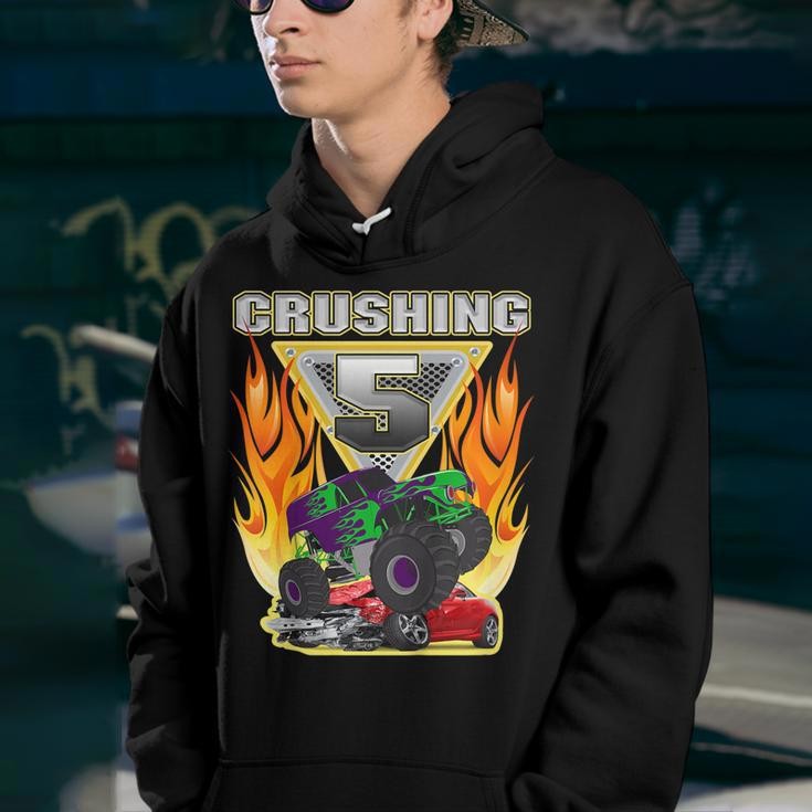 Kids Monster Truck Crushing Being 5 Five Years Old 5Th Birthday Youth Hoodie
