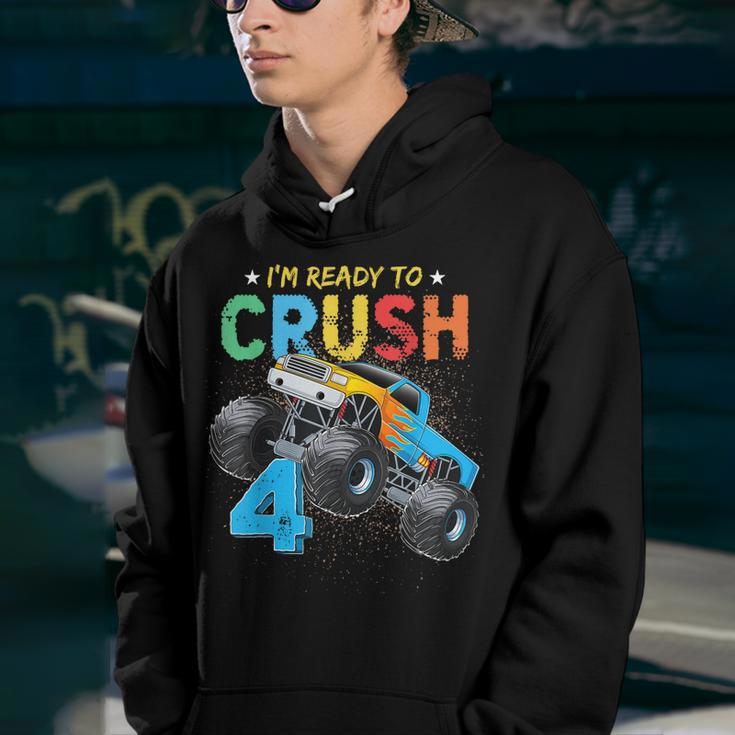 Ready To Crush 4 Monster Truck 4Th Birthday Boys Kids Youth Hoodie