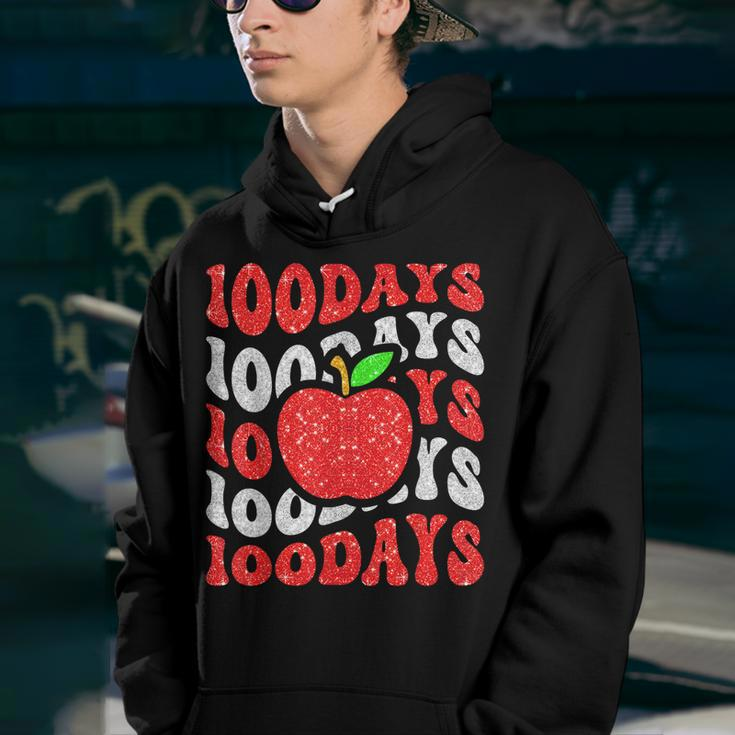 Retro Groovy 100 Days Of School Sparkle Apple Teacher Youth Hoodie