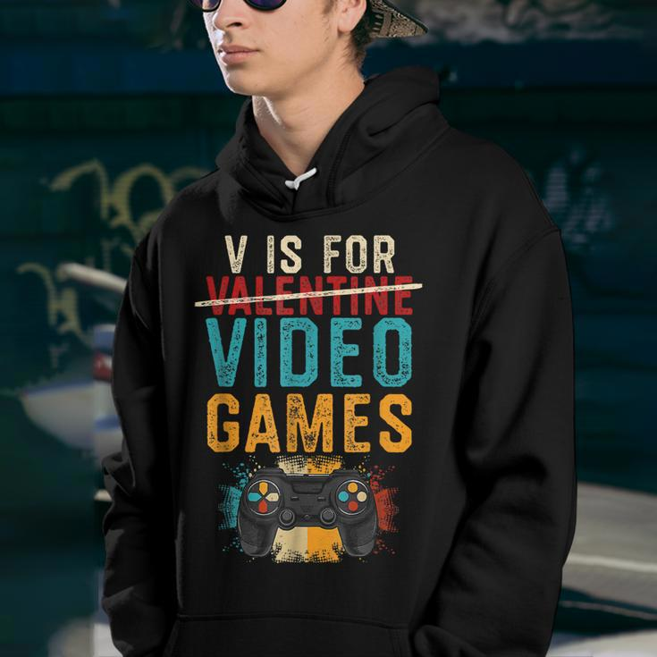 V Is For Video Games Funny Valentines Day Gamer Boy Men Gift Youth Hoodie