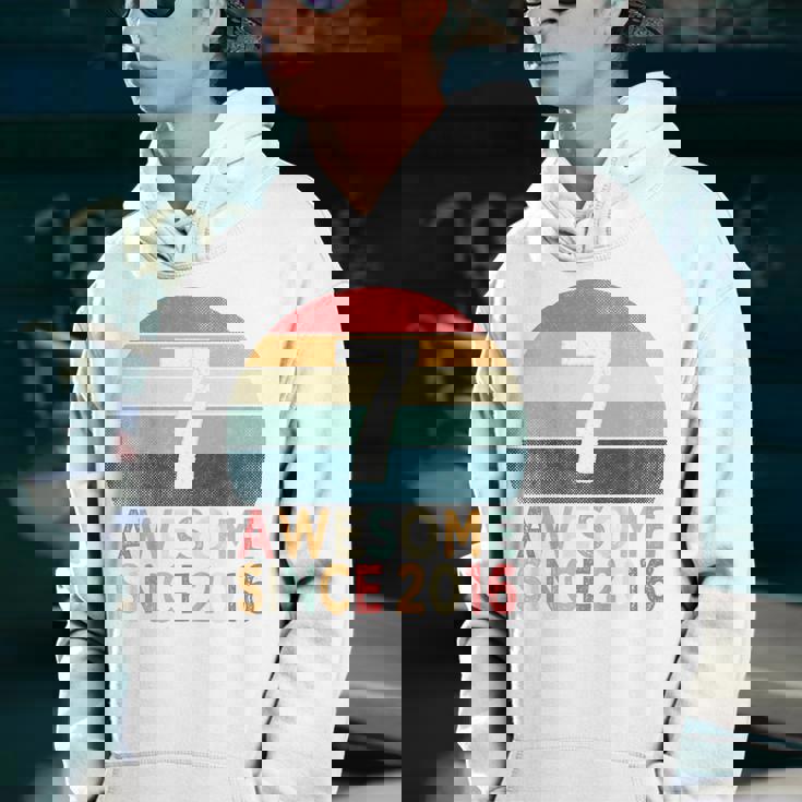 Kids 7Th Birthday Vintage Retro 7 Years Old Awesome Since 2016 Youth Hoodie