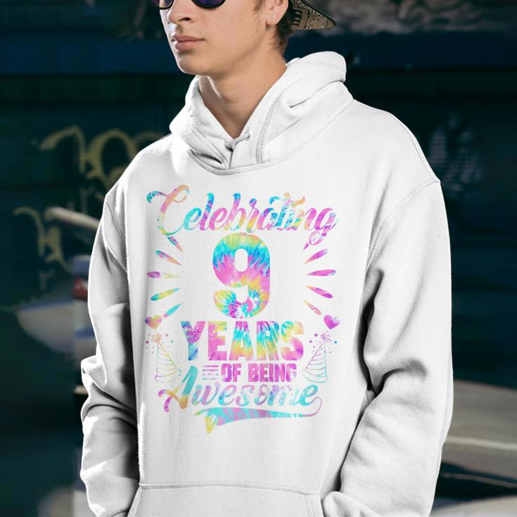 Kids Celebrating 9 Year Of Being Awesome With Tie-Dye Graphic Youth Hoodie
