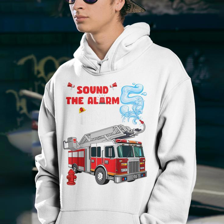 Kids Sound The Alarm Im 5 Kids Fire Truck Firefighter Birthday Youth Hoodie