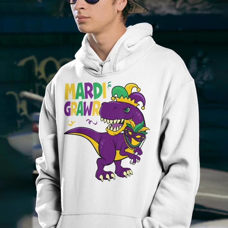 Mardi GrawrRex Dinosaur Mardi Gras Bead Kids Boys Girls Youth Hoodie