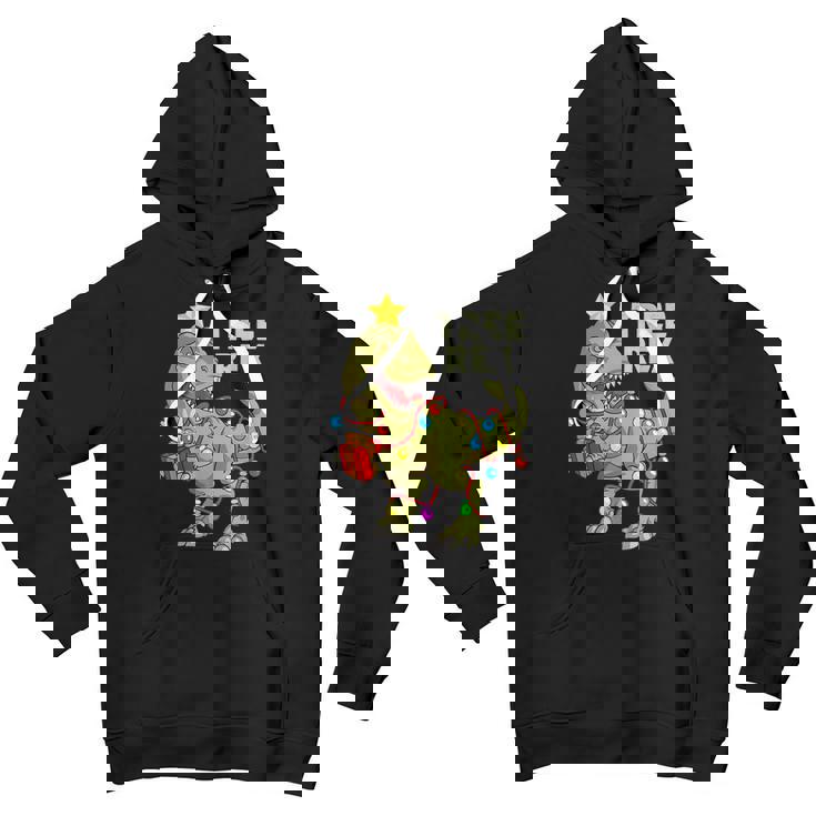 Christmas Dinosaur Kids Boys Men Christmas Lights Tree Rex V2 Youth Hoodie