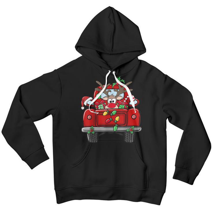 Funny Rudolph Reindeer On Red Truck Christmas Light Kids Youth Hoodie Thegiftio UK