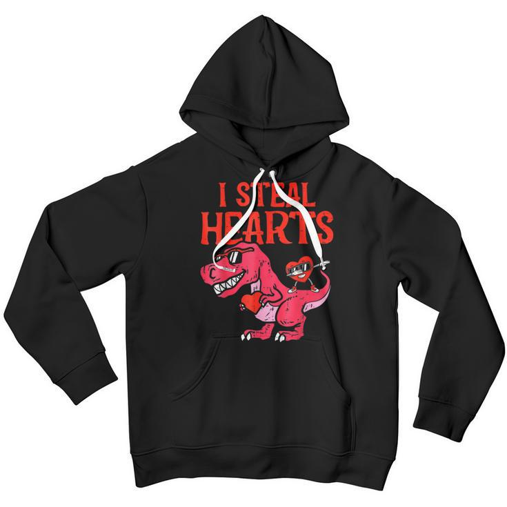 I Steal Hearts Dino Holding Heart Funny Valentines Day Kids Youth Hoodie