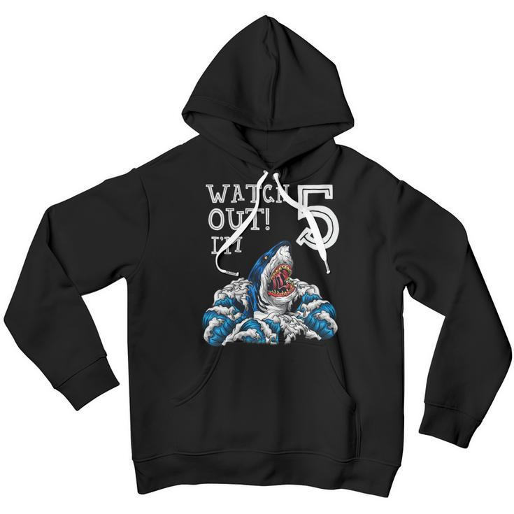 Kids 5Th Birthday Shirt Boys Gift 5 Year Old Shark Fan Pool Party Youth Hoodie