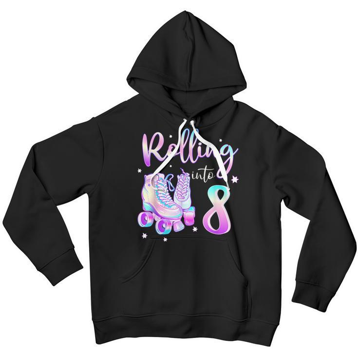 Kids 8 Years Old Birthday Girls Rolling Into 8Th Bday Theme Youth Hoodie