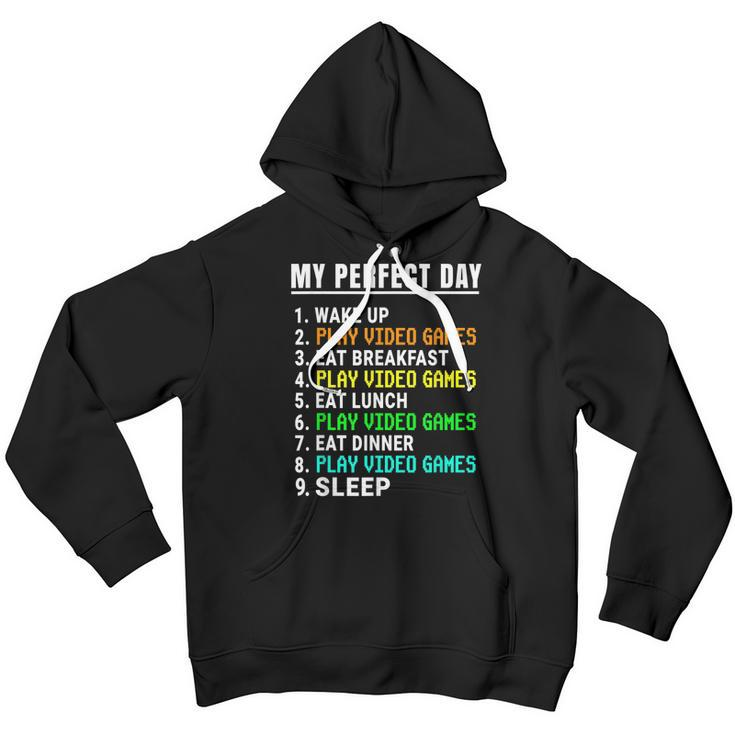 My Perfect Day Video Games Funny Video Gamer Retro Youth Hoodie