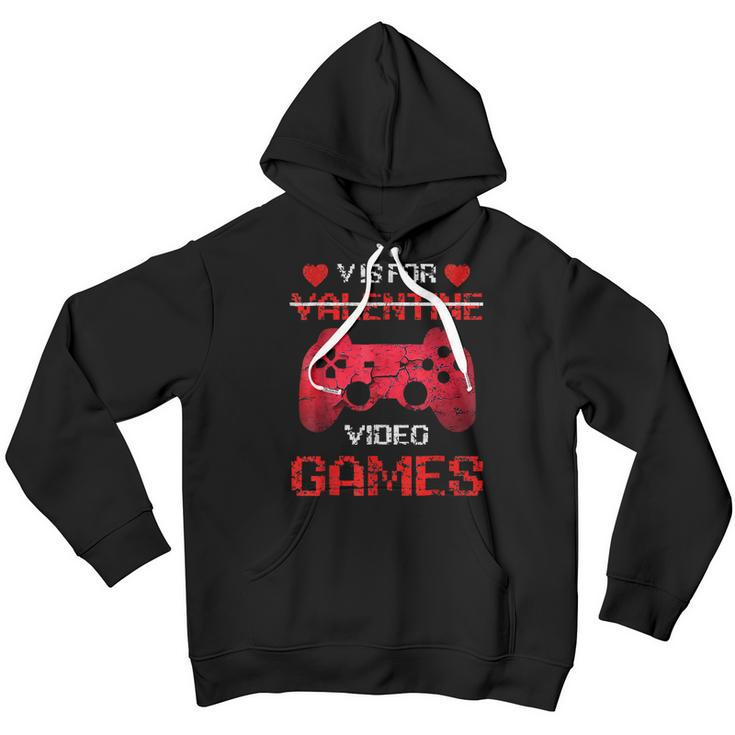 V Is For Valentine Video Games Valentines Day Gamer Boy Men Youth Hoodie