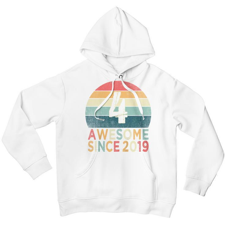 Kids 4Th Birthday Vintage Retro 4 Years Old Awesome Since 2019 Youth Hoodie