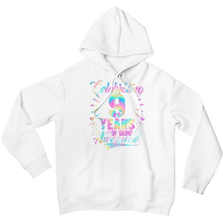 Kids Celebrating 9 Year Of Being Awesome With Tie-Dye Graphic Youth Hoodie