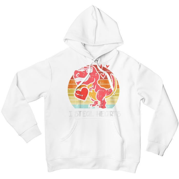 Kids Valentines Trex Dino I Steal Hearts Retro Boys Kids Toddler Youth Hoodie