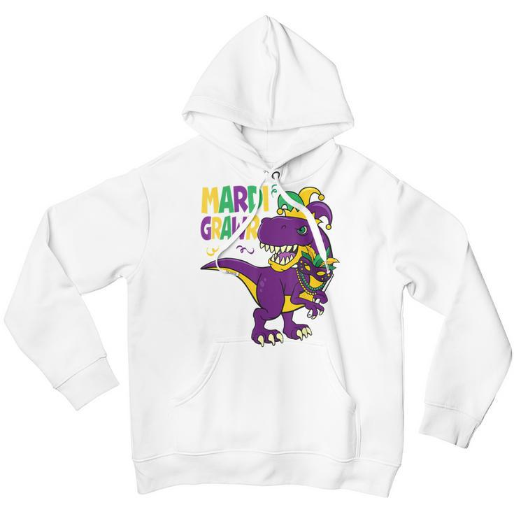 Mardi GrawrRex Dinosaur Mardi Gras Bead Kids Boys Girls Youth Hoodie