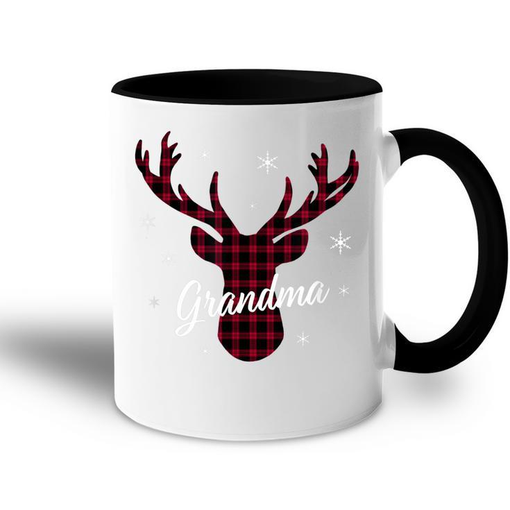 Family Christmas Pajamas Buffalo Plaid Deer Grandma Accent Mug