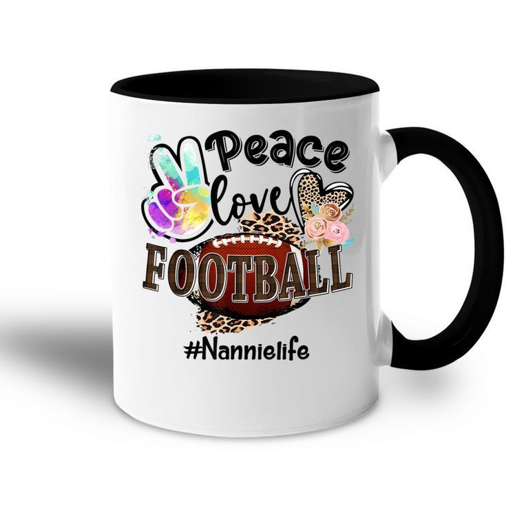 Peace Love Football Nannie Life Mom Grandma Leopard Accent Mug