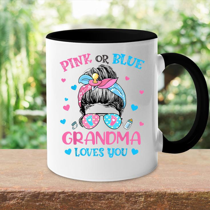 Pink Or Blue Grandma Loves You Gender Reveal Messy Bun Accent Mug