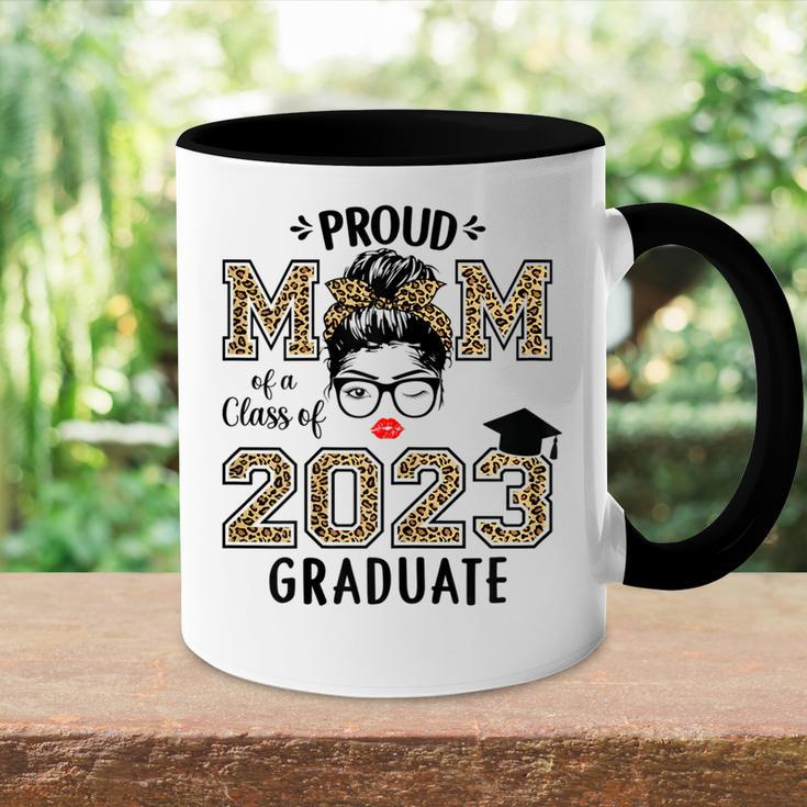 Proud Mom Of A 2023 Graduate Leopard Print Messy Bun Senior Gift For Womens Accent Mug