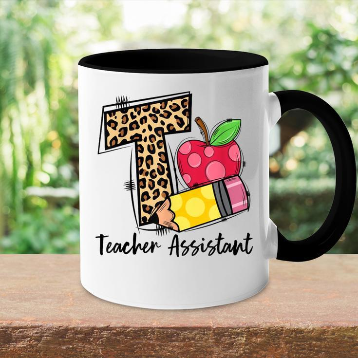 T Is For Teacher Assistant Leopard Apple Pencil Womens Accent Mug