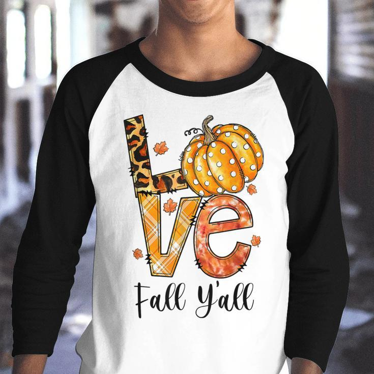 Hello Fall Pumpkin Love Fall Yall Leopard Plaid Women Girls Youth Raglan Shirt