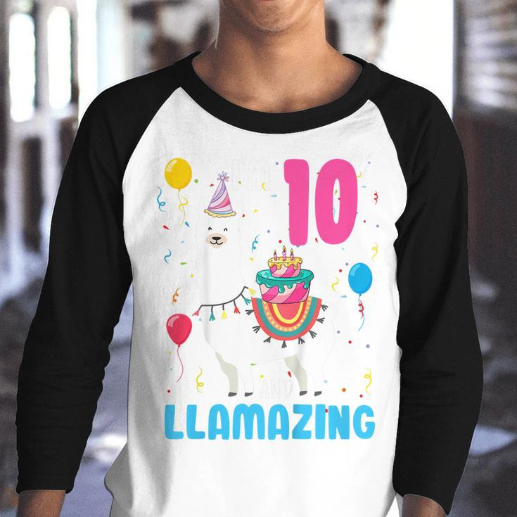 Kids 10Th Birthday I Am 10 Years Old And Llamazing Llama Girl Youth Raglan Shirt