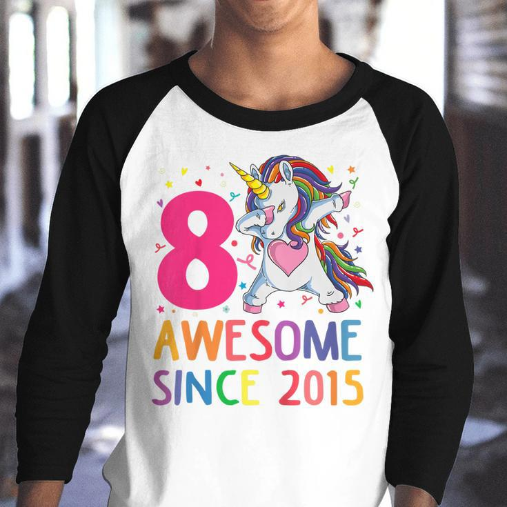 Kids 8 Years Old Unicorn Flossing 8Th Birthday Girl Unicorn Party Youth Raglan Shirt