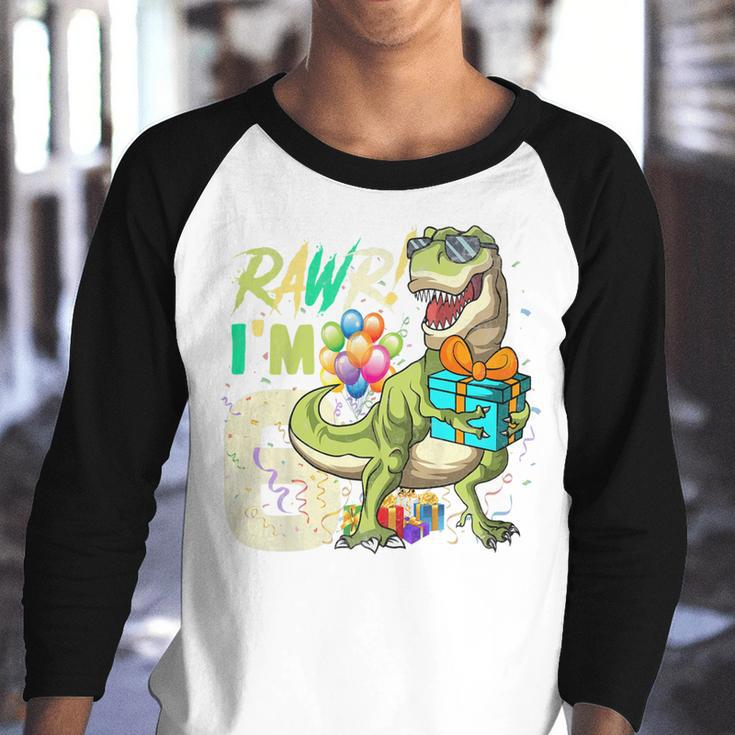 Kids Rawr Im 6 Six Rex 6Th Birthday Dinosaur 6 Year Old Boys Youth Raglan Shirt